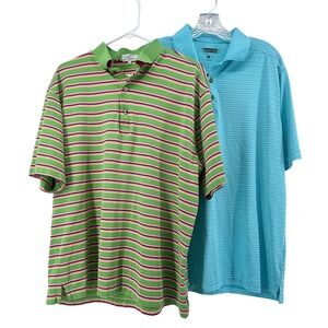 Lot of 2 Mens Polo Golf Shirts Nick Price Green Striped Pebble Beach Blue Large